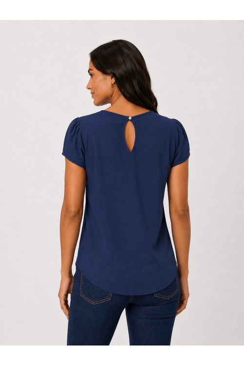 Blusa decote trancado marinho,.,.